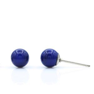 Dark Blue Pearl Studs | 6mm Pearl Earrings | Blue Swarovski Pearl Earrings